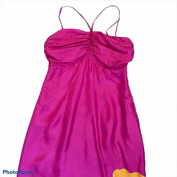 Express Y2K 90’ 100% Silk Pink Maxi Dress w/ flower detail - Picture 5 of 17